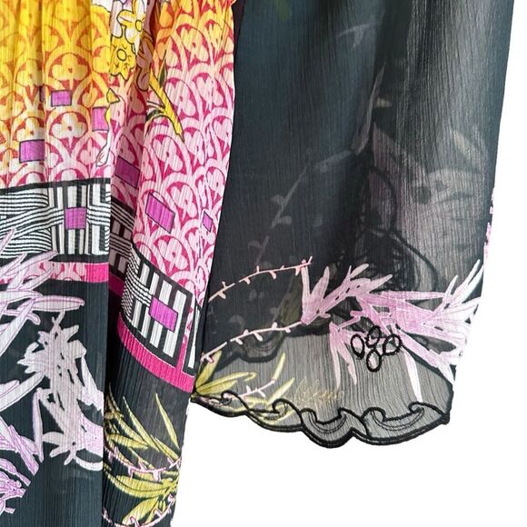 Sienna Rose Women L Sheer Tunic Floral Art Wear Bell Sleeve Coverup Boho Gothic - Picture 5 of 10